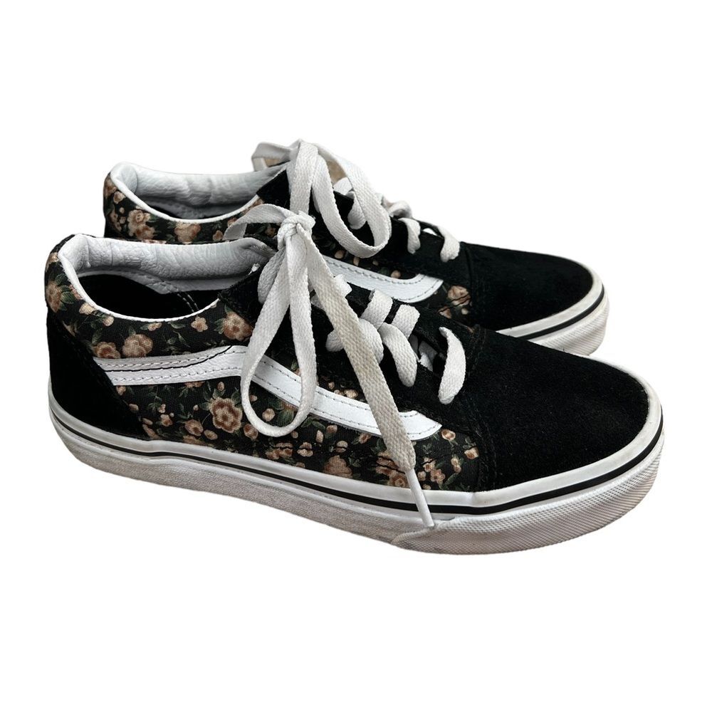 Vans Kids Floral Black Cream Neutral Lace Up Classic Sneakers